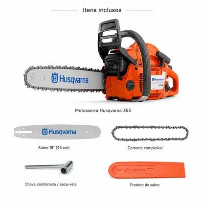 Motosserra Husqvarna 353 Gasolina 51,7cc 3,27HP Sabre 18 Pol Profissional