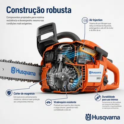 Motosserra Husqvarna 353 Gasolina 51,7cc 3,27HP Sabre 18 Pol Profissional
