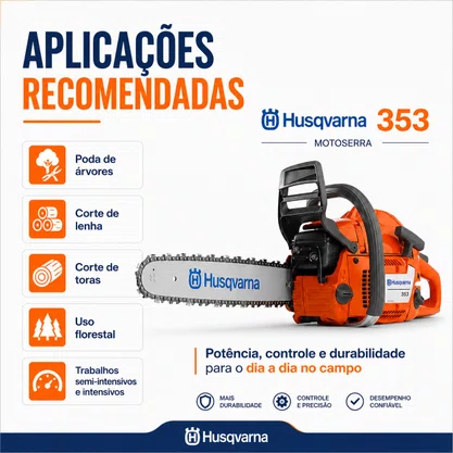 Motosserra Husqvarna 353 Gasolina 51,7cc 3,27HP Sabre 18 Pol Profissional