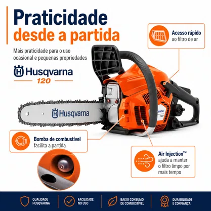 Motosserra Husqvarna 120 Gasolina 35cc 1,96HP Sabre 14 Pol