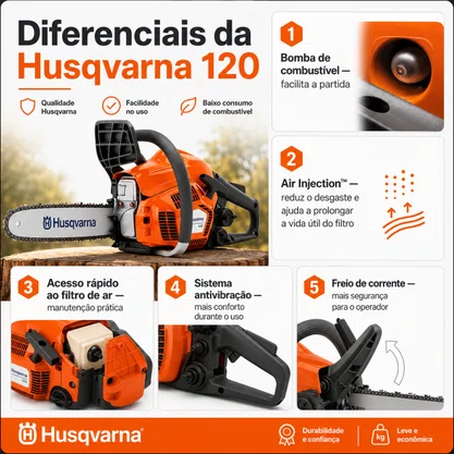 Motosserra Husqvarna 120 Gasolina 35cc 1,96HP Sabre 14 Pol
