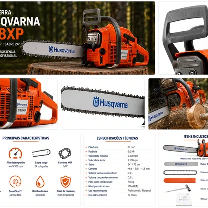 Motosserra Husqvarna 288XP Gasolina 87cc 6,12HP Sabre 24 Pol Profissional