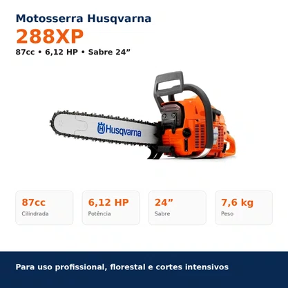 Motosserra Husqvarna 288XP Gasolina 87cc 6,12HP Sabre 24 Pol Profissional