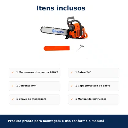 Motosserra Husqvarna 288XP Gasolina 87cc 6,12HP Sabre 24 Pol Profissional