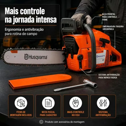 Motosserra Husqvarna 61 Gasolina 61,5cc 3,9HP Sabre 18 Pol Profissional