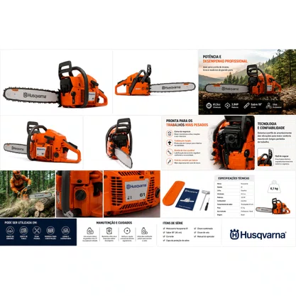 Motosserra Husqvarna 61 Gasolina 61,5cc 3,9HP Sabre 18 Pol Profissional