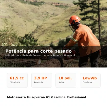 Motosserra Husqvarna 61 Gasolina 61,5cc 3,9HP Sabre 18 Pol Profissional