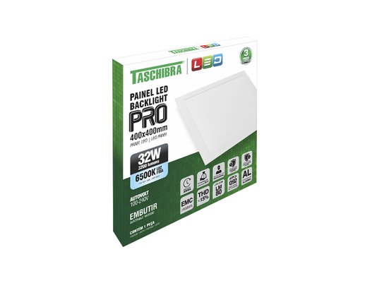 Painel Led Pro Quadrado de Embutir Taschibra 40cm 32w 6500k
