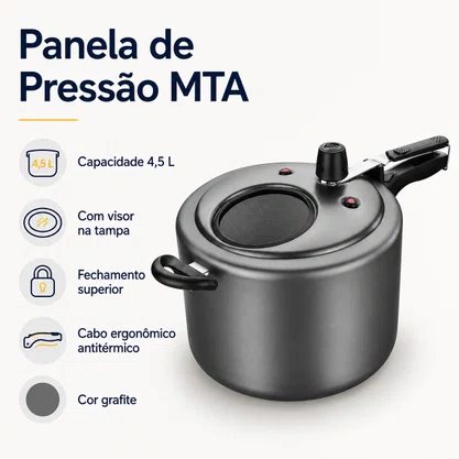 Panela de Pressão 4,5L Grafite com Visor MTA 6002