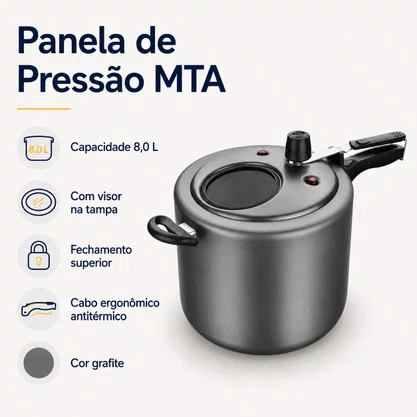 Panela de Pressão 8L Grafite com Visor MTA 6032