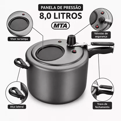 Panela de Pressão 8L Grafite com Visor MTA 6032