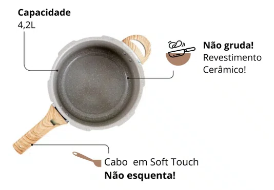 Panela De Pressão Ceramic Life Pressure 4,2l Areia Brinox