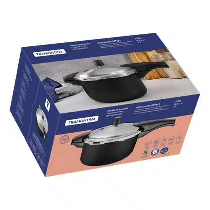 Panela de Pressão Tramontina Vancouver Effect em Alumínio com Revestimento Interno e Externo em Antiaderente Starflon Max Preto 24 cm 6 L