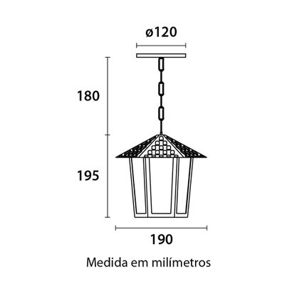 Pendente Colonial Preto Sextavado Vidro Liso Blumenau Iluminação 109200-01