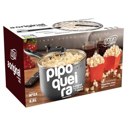 Pipoqueira Supra Antiaderente Cereja com Tampa de Vidro MTA N22