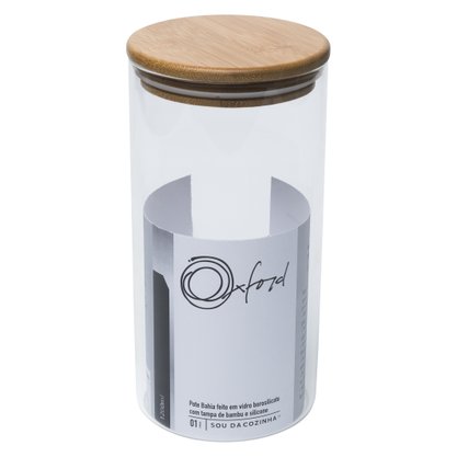 Pote de Vidro com Tampa Bambu Bahia Oxford 1,2 Litros