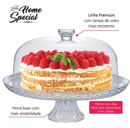 Prato de Bolo Com Pé e Tampa em Vidro 32 cm Ruvolo 8045401
