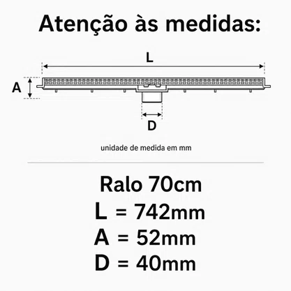 Ralo Linear Grelha Inox 70 Cm Tigre