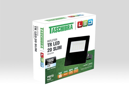 Refletor Led TR Slim Preto Taschibra 20w 6500k