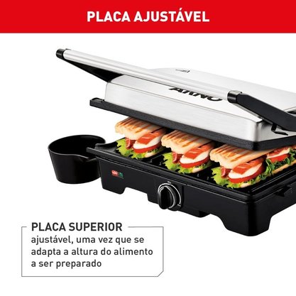 Sanduicheira Grill Arno Dual Inox Abertura 180 graus com Placa Antiaderente GNOX