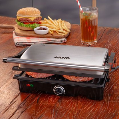 Sanduicheira Grill Arno Dual Inox Abertura 180 graus com Placa Antiaderente GNOX
