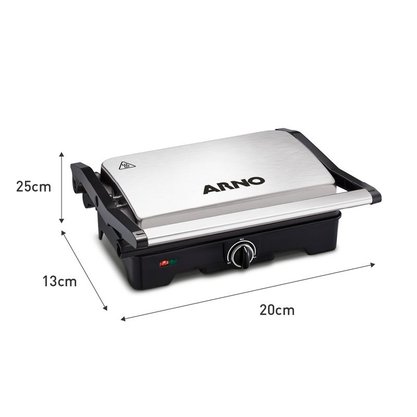 Sanduicheira Grill Arno Dual Inox Abertura 180 graus com Placa Antiaderente GNOX