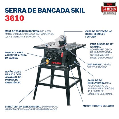 Serra Circular de Mesa com Bancada Skil 1600W 3610