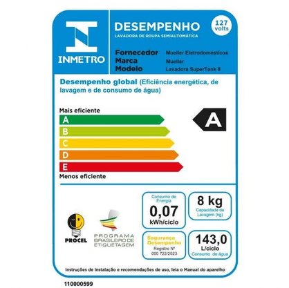 Tanquinho Supertank Lite 8kg Branco Mueller