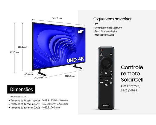 Televisor 65" UN65DU7700GXZD Crystal Smart Com Comando de Voz Samsung