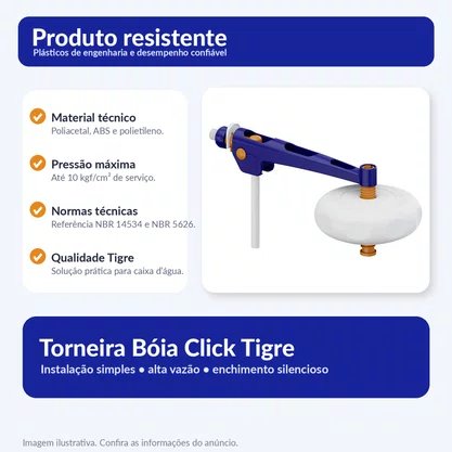 Torneira Bóia para Caixa D'água Click Tigre 1/2, 3/4 e 1"