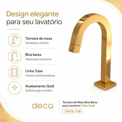 Torneira de Mesa Bica Baixa Tube Gold Deca 1197.GL.TUB