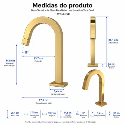 Torneira de Mesa Bica Baixa Tube Gold Deca 1197.GL.TUB
