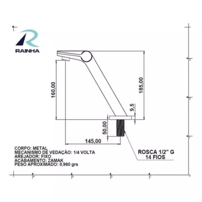 Torneira de Mesa para Banheiro 1017 C71 Requinte Cromado Rainha