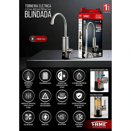 Torneira Elétrica Blindada 3000w Fame Cromada Com Display