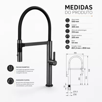 Torneira Misturador Imã Monocomando Debacco Grey 20.04.00175