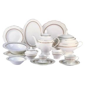 Aparelho de Jantar 50 Peças Tresor Branco Borda Dourada FullFit