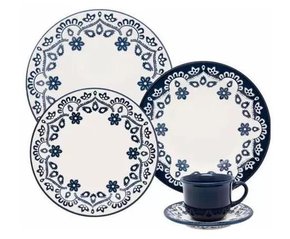 Aparelho de Jantar e Chá 30 Peças Oxford Floreal Energy Branco/Azul