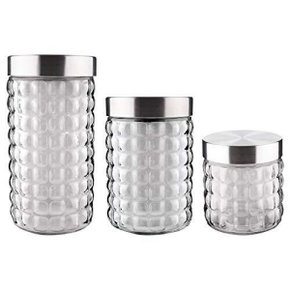 Conjunto de Potes de Vidro com Tampa Inox Bubble Euro 3 Pçs