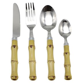 Faqueiro em Aço Inox 24 Peças Cabo Estilo Bambu 26897 Fullfit