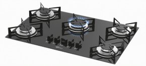 Fogão Cooktop a Gás 5 Queimadores com Mesa de Vidro Preto Fischer