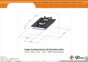 Fogão Cooktop Vidro Temperado 2Bocas Domino Fischer