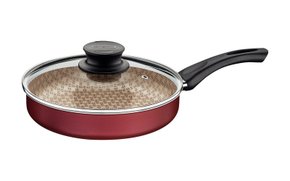 Frigideira Reta Paris em Alumínio Vermelho com Tampa de Vidro Tramontina 24cm 20144/724