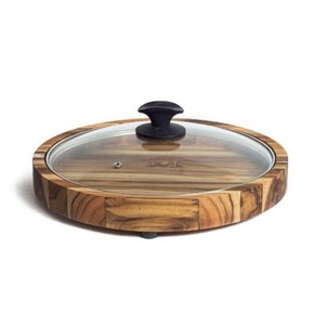 Gamela Redonda com Tampa de Vidro Madeira Teca Flórida M
