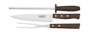 Jogo Churrasco Aço Inox com Cabo Marrom Madeira e Polipropileno Tramontina 3 Peças 22299/055