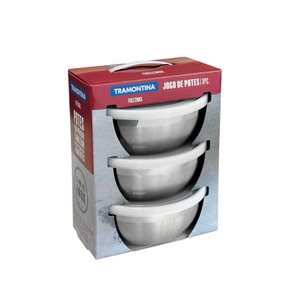 Jogo de Potes Aço Inox com Tampa Plástica 3 Peças Tramontina 64220/143