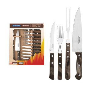 Jogo de Talheres Churrasco Aço Inox com Cabo Castanho Polywood Tramontina 14 Peças 21199/989