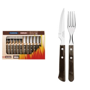 Jogo de Talheres para Churrasco Aço Inox com Cabo Castanho Polywood Tramontina 12 Peças 21199/909