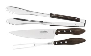 Jogo para Churrasco em Aço Inox com Cabo Castanho Polywood Tramontina 3 Peças 21198/961