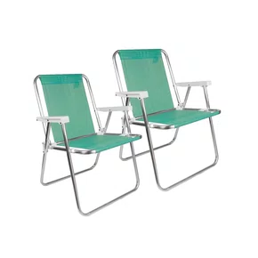 Kit 2 Cadeiras De Praia Alta Alumínio Cor Verde Anis Mor