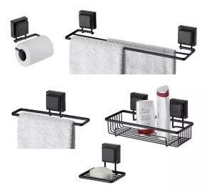 Kit Acessórios Para Banheiro Ventosa Preto Fosco 5 Peças Future